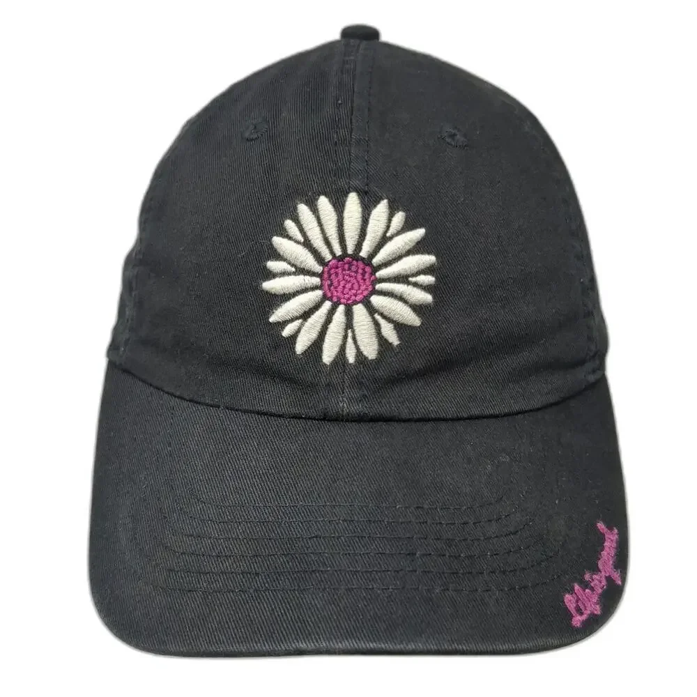 Life is good Baseball Cap Black One Size Hat Embroidered Daisy Slideback Pink